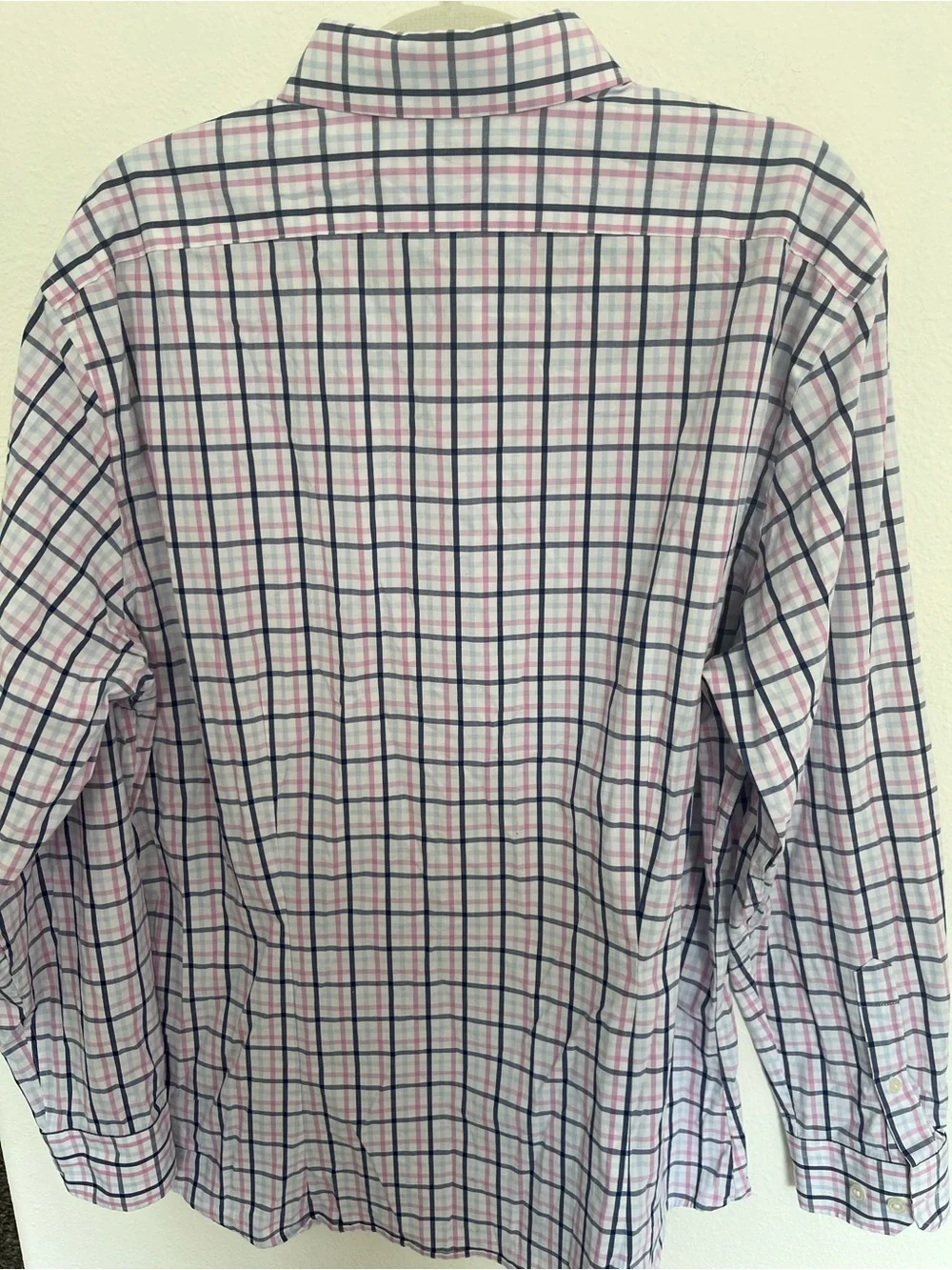 Banana Republic White Dress Shirt with Pink & Navy Windowpane